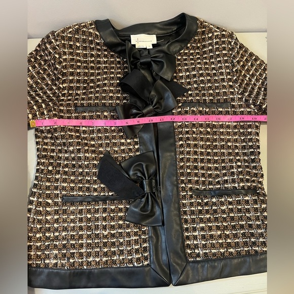 Anthropologie Bow Faux Leather-Trimmed Tweed Lady Jacket- medium - Picture 11 of 11